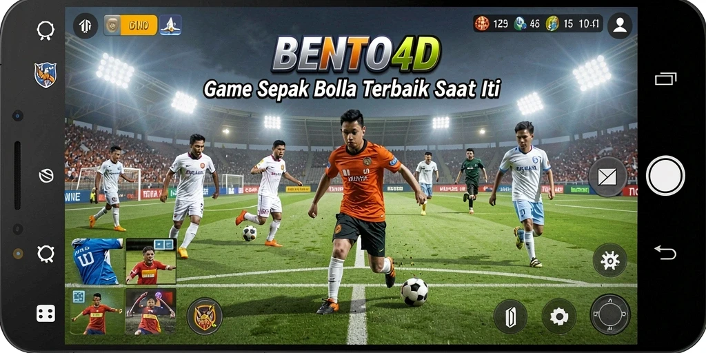 Tampilan gameplay di BENTO4D dengan aksi sepak bola yang mendebarkan.