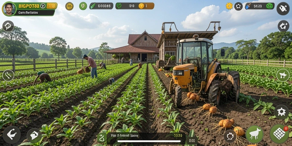 Tampilan menarik dari gameplay BIGPOT88 yang menampilkan pertanian yang subur.