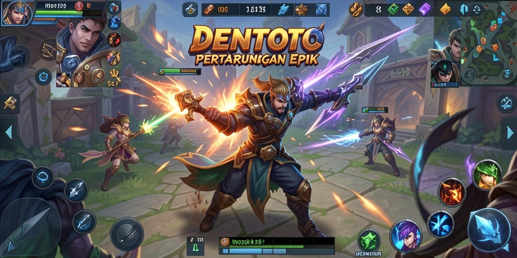 Screenshot gameplay DENTOTO menampilkan pertarungan karakter yang seru.