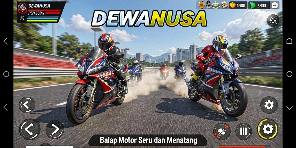 Gameplay DEWANUSA menampilkan balapan motor yang mendebarkan.