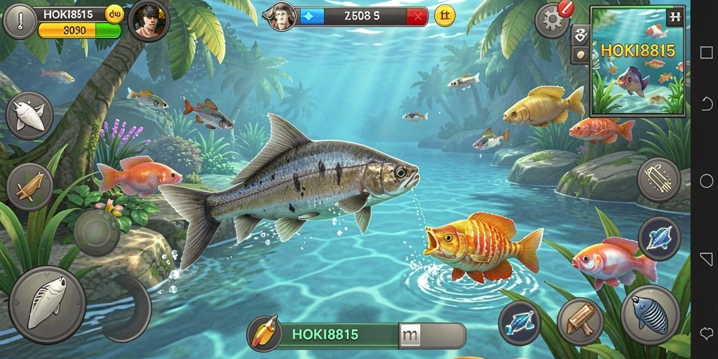 Gameplay HOKI8815 menampilkan aksi memancing yang seru dan menantang.