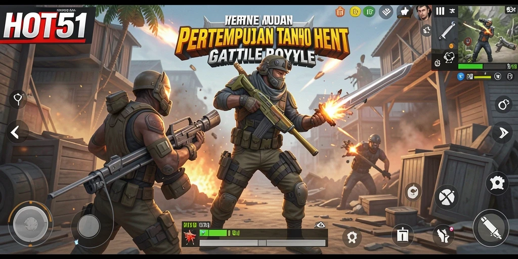 Tangkapan layar HOT51 menunjukkan aksi intens dalam pertempuran Battle Royale.