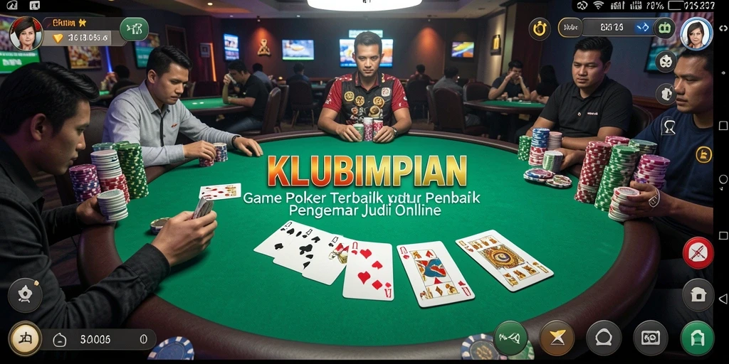 Tampilan utama gameplay KLUBIMPIAN dengan aksi poker yang mendebarkan.