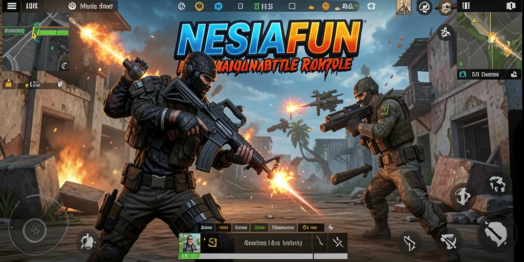 Tangkapan layar gameplay NESIAFUN menampilkan pertempuran seru di arena Battle Royale.