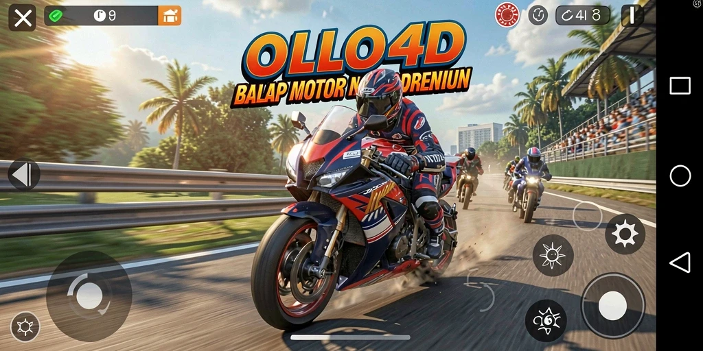 Tampilan gameplay OLLO4D yang mendebarkan dalam balapan motor.