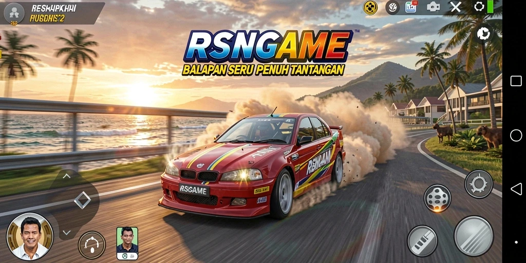 Gameplay RSNGAME yang mengasyikkan di trek balapan.