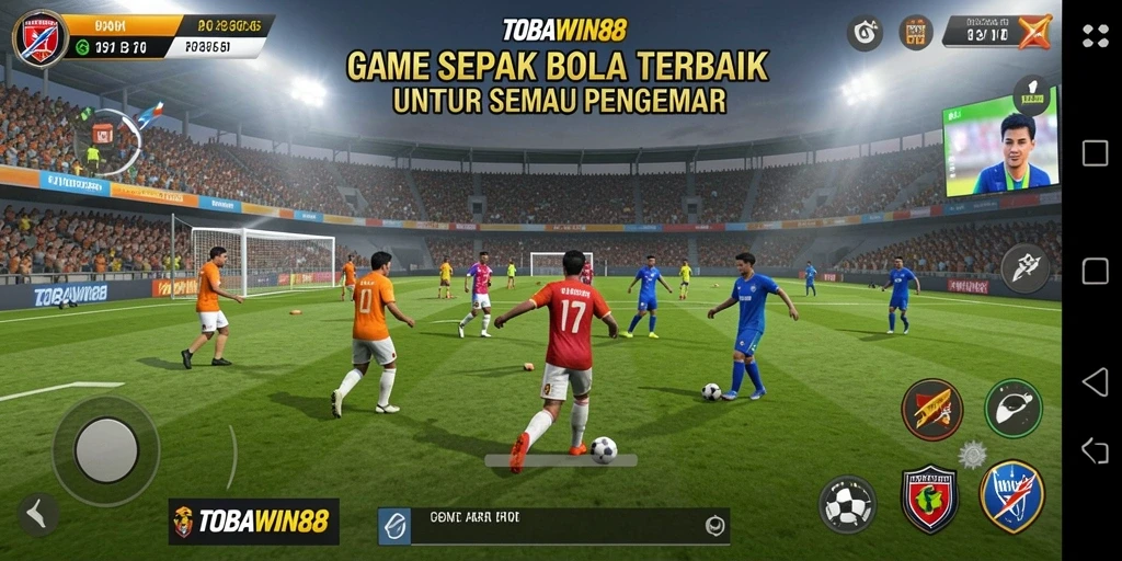 Screenshot menampilkan aksi seru pertandingan sepak bola dalam TOBAWIN88.
