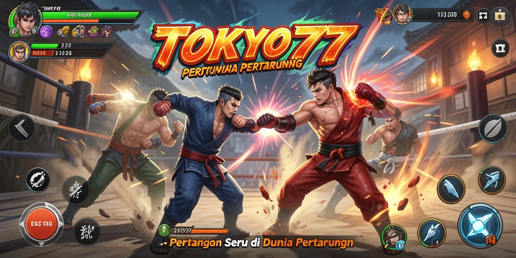 Screenshot gameplay TOKYO77 menampilkan pertarungan epik dan karakter yang dinamis.