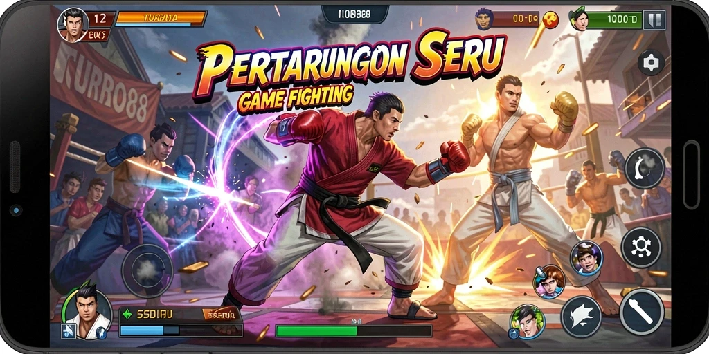 Screenshot utama TURBO88 menampilkan pertarungan mendebarkan antara karakter dengan efek visual spektakuler.