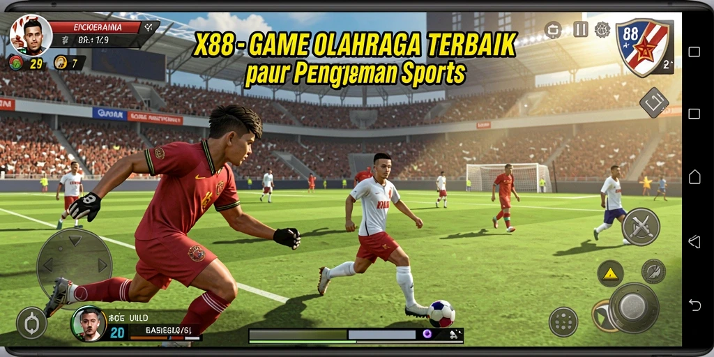 Screenshot utama X88 menampilkan aksi seru dalam pertandingan olahraga.
